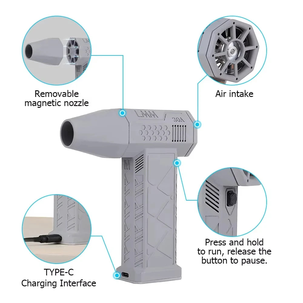 130000RPM Mini Turbo Jet Fan Electric Air Duster Adjustable Wind Speed Turbo Violent Blower Rechargeable with Light Car Cleaning